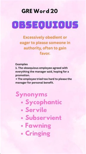 GRE 1000 Words | Obsequious Meaning, Example & Synonyms | GRE Vocabulary #shorts #speakingtest #GRE