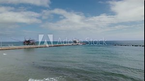 Impressive fishing platforms on stilts on the trabocchi coast Abruzzo 4k drone