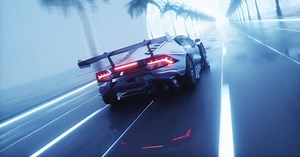 Futuristic Sport Car Riding Synthwave Background