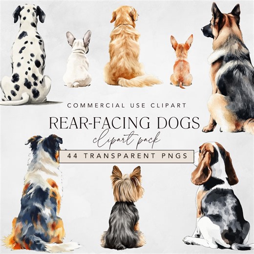 Dog Clipart From Back Featuring Rear Sitting Dogs, Full Back View + Behind W/ Slightly Angled Face, Watercolor Pet Clipart W/ 22 Dog Breeds - Etsy UK