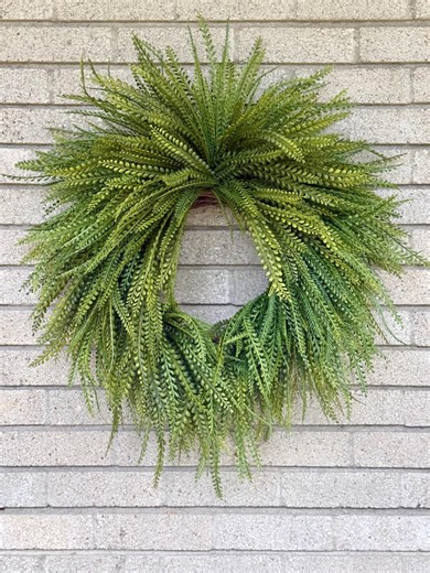 Greenery Fern Wreath for Front Door, Button Fern, Bead Grass - Etsy