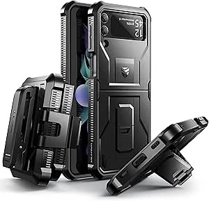 Dexnor Shockproof Case for Samsung Galaxy Z Flip 3 5G,Rugged Bumper Protective Case with Foldable Kickstand, Holster Cover with 360°Rotatable Belt Clip,Black