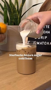 NEW Starbucks Brown Sugar Cold Foam✨ 1 tablespoon brown sugar syrup 2 tablespoons 2% milk 3 tablespoons heavy cream Add all three ingredients to a cup and froth with a handheld milk frother until thick. Pour over any drink of choice any enjoy!! For the salted caramel cold brew I did salted caramel syrup, cold brew, heavy cream and ice 🤌🏽 For a DAIRY FREE brown sugar cold foam, do: 1 tablespoon brown sugar syrup 2 tablespoons barista style oat milk 3 tablespoons soy milk Share this recipe with 