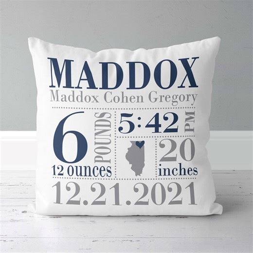 Personalized Birth Announcement Pillow: Navy Blue Keepsake Baby Stats Gift for New Parents - Etsy