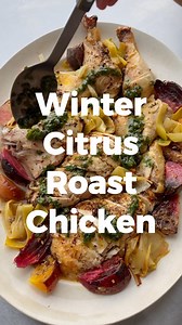 A one-pan roast built for cold weather: bitter winter citrus, warm spices, and a bright, savory green sauce to finish. #f52community | Food52