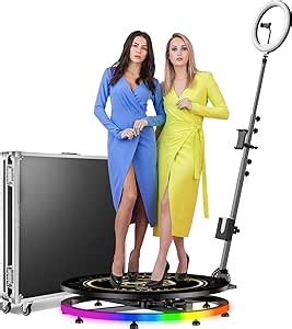 360 Photo Booth Machine with Flight Case for Parties,RGB,PhotoBooth Chacktok VIP,Software APP Remote Automatic Slow Motion Rotating 360 Video Camera Booth for 2-3 People