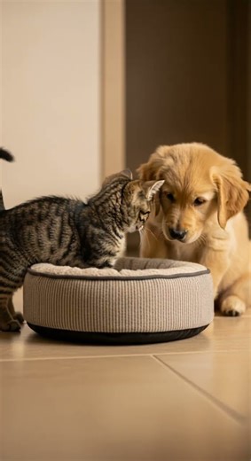 Cat and Puppy Battle for the Same Spot 📍 Who Will Win This Cute Fight #pets #cuteanimals #funny