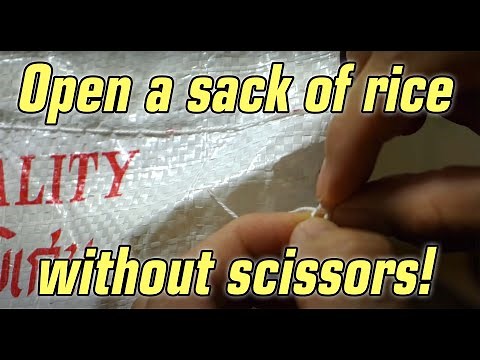 How to open up a bag or sack of rice without scissors or a knife. [Life Hack]