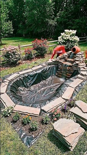 DIY Backyard Koi Pond Build in 22 Seconds! 😱 Stunning Waterfall Transformation #shorts