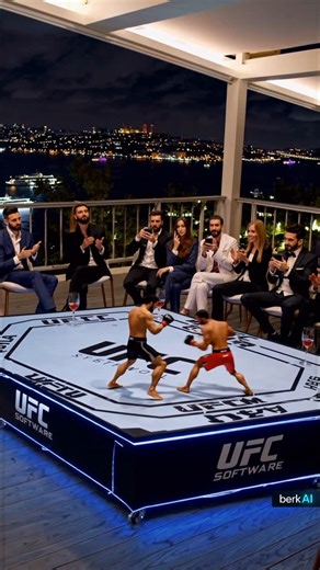 berkAI on Instagram: "Imagine this... You’re chilling with friends. Suddenly, a live UFC match appears as a hologram on your table. AI tracks the real-time moves of actual fighters and projects them as miniature holographic avatars fighting right in front of you. Not a replay. Not CGI. A real-time AI-powered holographic experience. The future doesn’t need an arena anymore it fits right on your table. 壘 #ufc #tech #boxing #hologram"