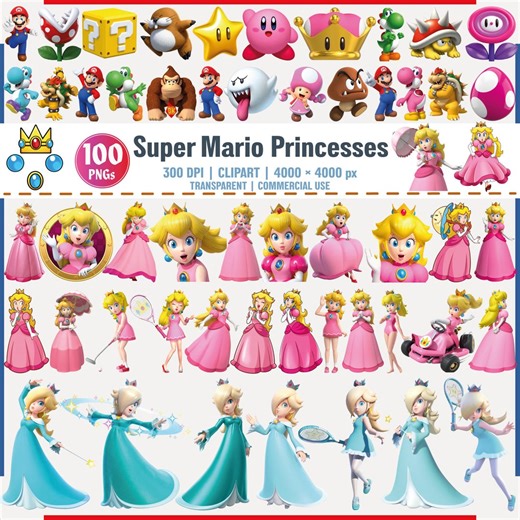 Super Mario Princesses PNG Clipart Bundle, Princess Peach Png, 100 Characters - Etsy
