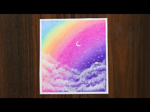 Dreamy Day 🌈Rainbow Sky & Clouds | Step by step Oil pastel Painting #144