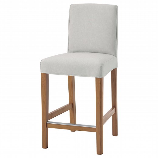 BERGMUND bar stool with backrest, oak effect/Ramna light grey, 62 cm  - IKEA UK