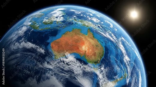 australia map looking from space and the sun