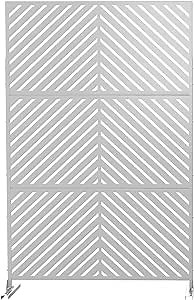 Elevens Metal Material Patio Privacy Screen 76''Hx47''W Fence Privacy Screen,Decorative Outdoor Divider with Stand for confrence Room and Balcony (Parallel-White)