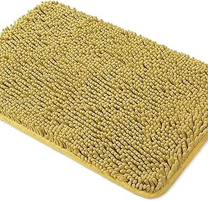 Yeaban Mustard Bathroom Rugs – Thick Chenille Bath Mats | Absorbent and Washable Bath Rug Non-Slip, Plush and Soft Rugs for Bathroom, Shower, Sink - 20" x 32"