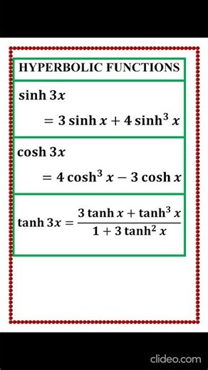 HYPERBOLIC FUNCTIONS FORMULAS 13