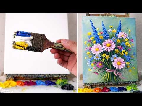 Easy Flower Bouquet Painting | Step-by-Step Acrylic Tutorial for Beginners #430