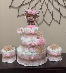 Highland Cow Baby Shower Diaper Cakes Girl ,cow Baby Shower Girl ,set of 3 Boho Cow Diaper Cakes ,table Centerpieces ,shower Decoration - Etsy