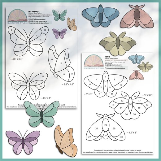 Butterfly and Moth Stained Glass Patterns: Modern Suncatcher DIY (PDF/JPEG) - Etsy