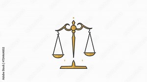 Golden traditional balance scale flat animation video with weights against, Empty dishes moving up and down trying to find their balance. Seamless looping. Antique jewelry scale. 4k transparent video Stock Video