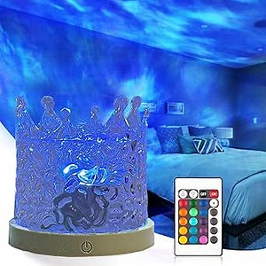 Northern Lights Lamp,Ocean Wave Light Projector Crown Night Light,16 Colors Rotating Gradual Water Lamp,Flame Galaxy Table Lamp with Remote Control for Bedroom Living Party Decorative Lamps