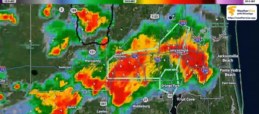 42K views · 186 reactions | GROWING FLOODING CONCERNS FOR JACKSONVILLE Radar currently shows very heavy thunderstorms with 2-3 inch per hour rainfall rates continuing to build and practically stall over the Jacksonville area. Flooding is becoming much more likely in Jacksonville given these radar trends. Please remember: Turn Around, Don't Drown! | Florida Weather Watch | Facebook