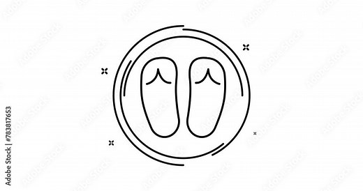 flip flops animated outline icon with alpha channel. flip flops rotation appearance 4k video animation for web, mobile and ui design