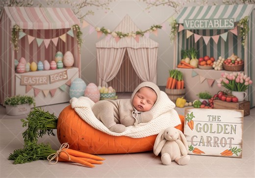 Easter Newborn Digital Backdrop, Spring Carrot Market Scene, Bunny Theme Photography Composite Background - Etsy