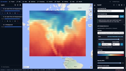【ブラウザで多次元データを高速可視化！革新的なWeb GISプラグイン「NetCDF Loader Plugin」がすごい】👉 https://t.co/48I8JUsWkQ気象や海洋の解析でよく使われる「NetCDF4」形式の複雑な多次元データを、Webブラウザ上で直接インポートして可視化できる神ツールが登場しました！通常ならサーバー側で行う重いレンダリング処理を、MapLibre GL JSの技術を活用してクライアントサイドで実行します。ブラウザのパワーを使ってサクサク動くのが本当に魅力的ですね。3次元や4次元のデータから、気温や降水量といった特定の数値を選んで、見たい断面（2Dスライス）をカラーマップ付きの画像としてマップ上に瞬時に投影できます。これなら専門的なGIS環境を準備しなくても、手軽に高度なデータ分析を始められそうですね！✨#GIS #データ可視化