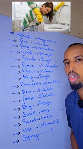 🚽🧻 16 Basic Toilet Verbs for Daily Use 🚿🚪 (With Somali Translations) Follow us now for more free English lessons every day. | Cambuulo