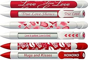 Greeting Pen Love pens- Red True Love/Red Hearts/Kiss Rotating Message Trio 6 Pen Set (36569) Gift for Valentine or Anniversary for spouse, partner, friends, Party favor for Valentine party