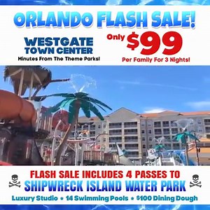 53 reactions · 32 shares | Spend 4 Days & 3 Nights At The Beautiful Westgate Town Center Resort In Orlando Florida, With 4 Water Park Passes & A $100 Dining Credit Included, For Only $99! | Bookvip.com | Facebook