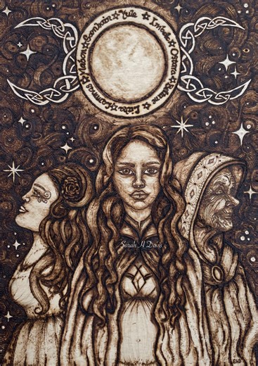 Triple Moon Goddess Pyrography Wall Art – Mother Maiden Crone Pagan Wiccan Celtic - Etsy Australia
