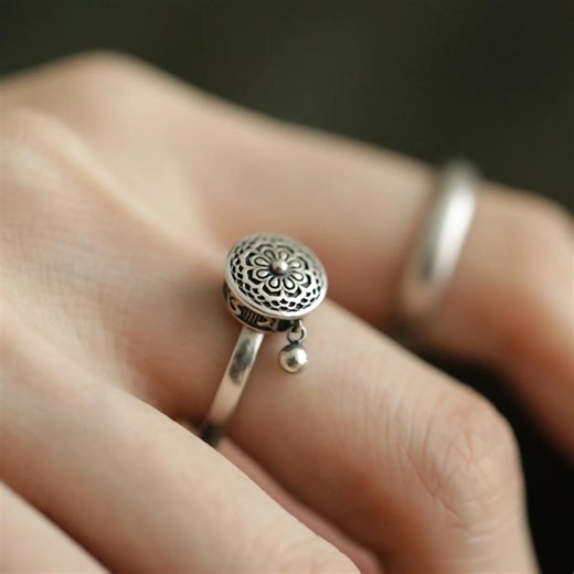 Sterling Silver Tibetan Prayer Wheel Ring | Adjustable Mandala Spinner - Etsy