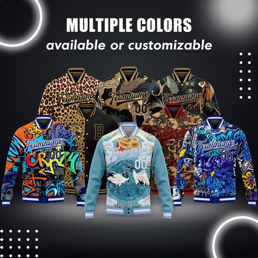 Custom Varsity Letterman Jacket, Personalized Team Jackets, Logo, Name & Number Stitched, 3D Pattern Bomber Full-snap - Etsy