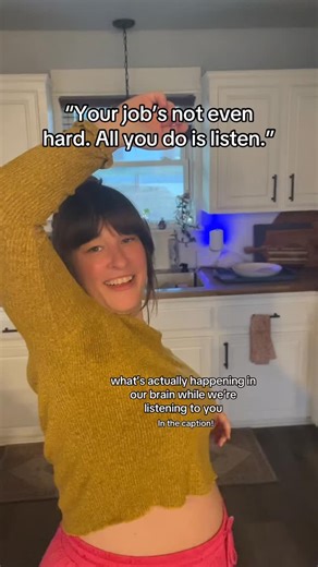 Katt Townsend, Somatic Therapist for Anxiety on Instagram: "Let’s kindly retire the myth that therapists “just listen.” Its always bugged me when people say this! Especially when they learn i only work 3 days a week and make a decent living. Yes, we listen — absolutely! Listening is a deep and careful skill. So no wonder it can make many Therapists sweat! We are lending our hearts and minds to our clients. We’re tracking your nervous system, noticing your breath, your posture, the places your st