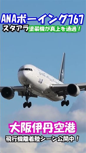 【千里川土手シリーズ第三弾！】ANA B767-300ER 🛬 スタアラ塗装機が伊丹に飛来！ #b767 #伊丹空港千里川土手 #飛行機