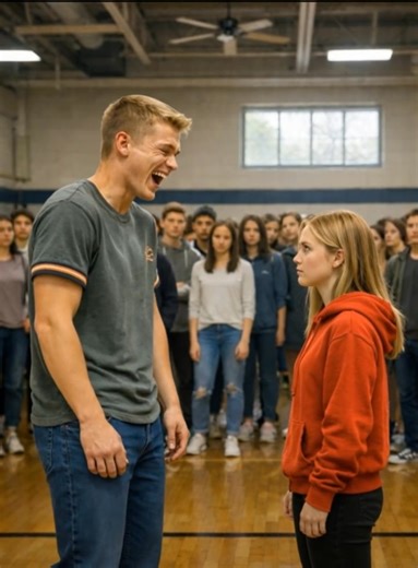 A school bully humiliated a poor student in front of the entire school and threatened her, unaware of who she really was and what would happen to him in the very next moment 😱😨 The school gym was loud. Shouts, laughter, whispers. Students stood in a tight circle, almost all holding their phones — no one wanted to miss the spectacle. In the center stood Anna. Small, thin, wearing an oversized hoodie. The very girl who usually went unnoticed. She always sat in the back row, never argued, and tri