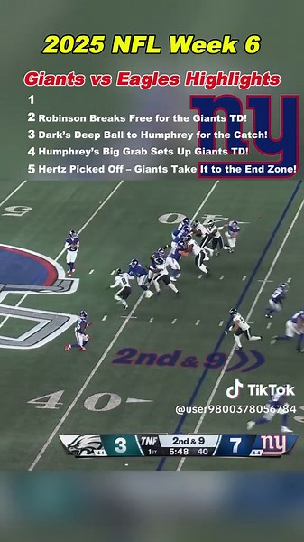 2025 NFL Week 6 Giants vs Eagles Highlights #nfl #nflfootball #nflhighlights #newyorkgiants