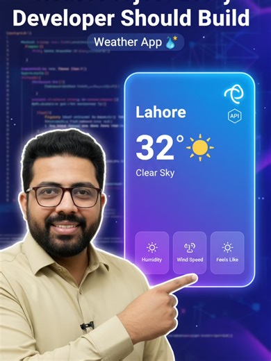 Stop watching tutorials ❌ Start building projects ✅ Build this React Weather App to practice APIs, UI design, and real-world development. Use free APIs like OpenWeatherMap API or Open-Meteo API Follow for more web development tips 🚀 #reactjs #webdevelopment #codingtips #javascriptdeveloper #programming #frontenddeveloper #webdev #developerlife #codingjourney Comment WEATHER if you want the source code.
