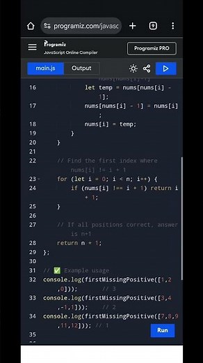 First Missing Positive Number in JavaScript | O(n) Time & O(1) Space | LeetCode Solution