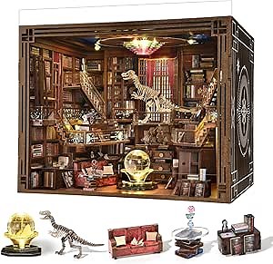DIY Book Nook Kit, Miniature Dollhouse Booknook Kit, 3D Wooden Puzzle Bookend Bookshelf Insert Decor with LED Light for Teens and Adults (Beyond Library Max)