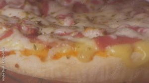 4K footage Time lapse Close-up Front view, Hawaiian pizza in a hot oven Cooking at a restaurant, cooking process concept.