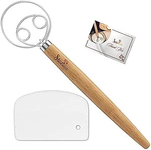 Danish Dough Whisk 13 Inch Stainless Dutch Bread Whisk, Kitchen Bread Mixer Whisk Scraper for Cooking Bread, Pastry, Dumpling and Pizza Dough Making (Pack of 1)