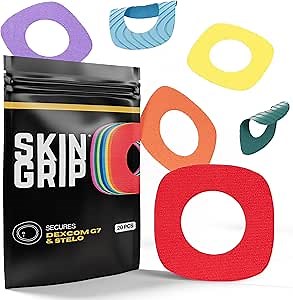Skin Grip Adhesive Patches Compatible with Dexcom G7 & Stelo CGM with Cutout – Waterproof & Sweatproof Cover for Continuous Glucose Monitor Sensor, Stays Secure for 10-15 Days – 20 Pack, Rainbow Pack