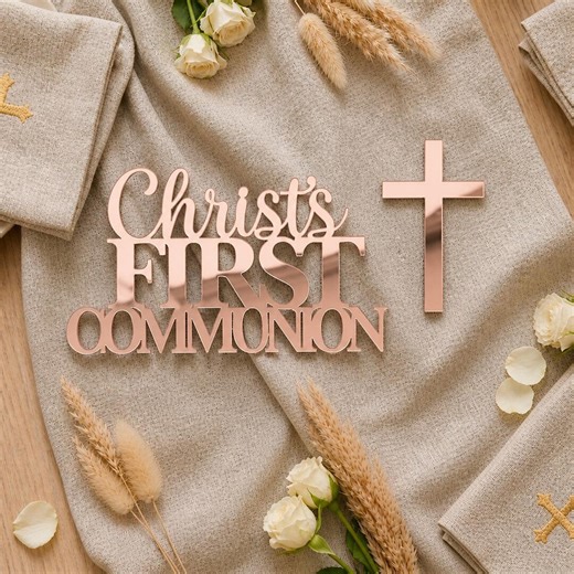 Personalised First Communion Cake Topper – Gold Mirror Acrylic Cross Charm - Etsy