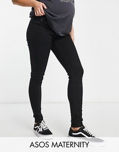 ASOS DESIGN Maternity skinny jeans with over bump in black | ASOS