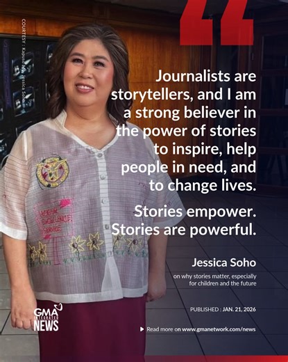 'STORIES EMPOWER. STORIES ARE POWERFUL' ⭐️ For Kapuso broadcast journalist Jessica Soho, the most powerful forces in the world are not those that explode, injure, or destroy. They are not fame or money either. "The power of words. The things we tell each other. The stories we share," Soho told educators, media practitioners, dignitaries, and young storytellers at the 5th Southeast Asia Children's TV and Video Festival in Bangkok, Thailand. As a journalist for over 40 years, Soho has been a witne