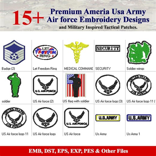 Motif de broderie logo USA Air Force | Militaire, patriotique (téléchargement instantané) - Etsy France